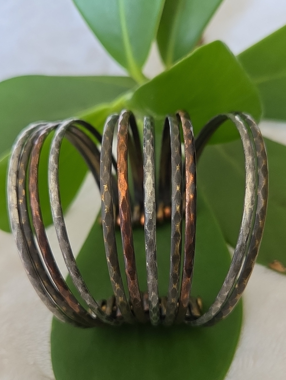 Tri-Color Layered Metal Open Cuff Bracelet.
